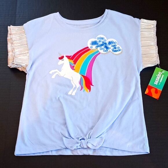 GIRLS TIE FRONT Unicorn Shirt - Picture 1 of 4